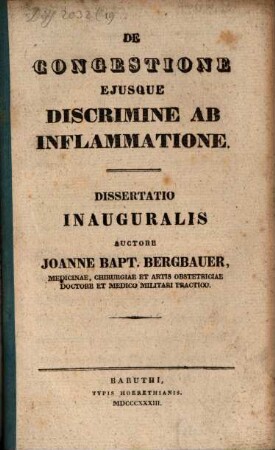 De congestione eiusque discrimine ab inflammatione : diss. inaug.