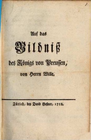 Auf das Bildniß des Königs von Preussen, von Herrn Wille