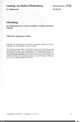 Mitteilung des Familienministeriums: Schutz des ungeborenen Lebens