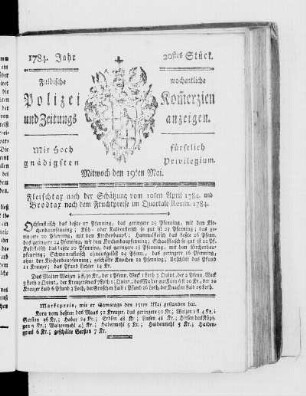 20tes Stück., Ausgabe vom 19. Mai 1784