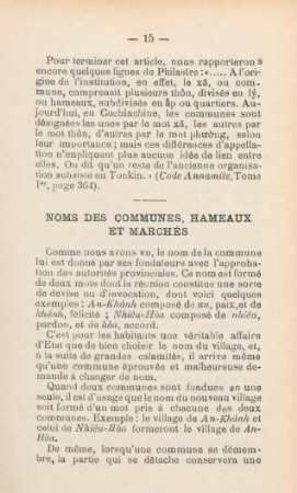 Noms des communes, hameaux et marchés