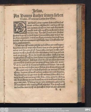Jesus. An Hanns Luther seinen lieben Vatter. Martinus Luther sein Sun.