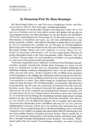 In Memoriam Prof. Dr. Hans Heusinger