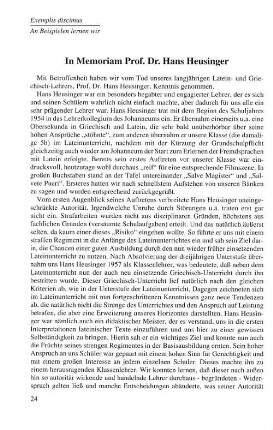 In Memoriam Prof. Dr. Hans Heusinger