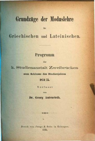 Grundzüge der Moduslehre im Griechischen und Lateinischen