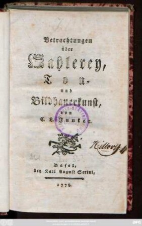 Betrachtungen über Mahlerey, Ton- und Bildhauerkunst