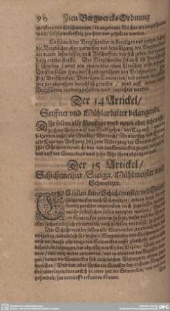 Der 15. Artickel/ Schichtmeister/ Steiger/ Mühlmeister unnd Schmeltzer.