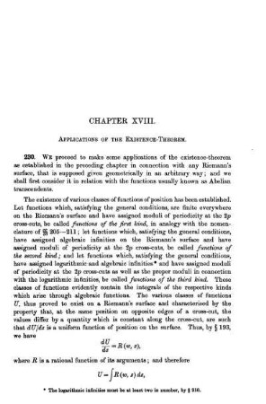 Chapter XVIII. Applications of the Existence-Theorem. Supplementary Notes: Abel's Theorem.