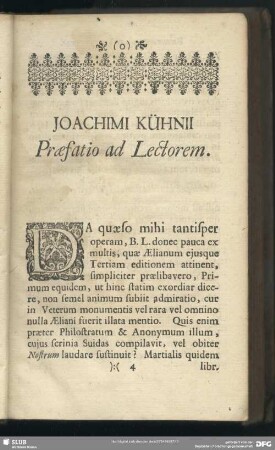 Joachimi Kühnii Praefatio ad Lectorem