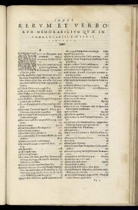 Index Rerum Et Verborum Memorabilium Quae In Commentariis Caesaris Habentur.