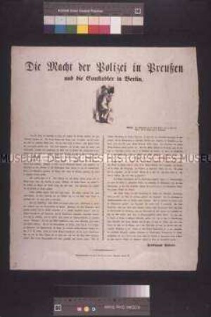 Maueranschlag: Die Macht der Polizei in Preußen. Zur Stellung der Polizei nach der Revolution, Flugschrift von Ferdinand Robert; undatiert
