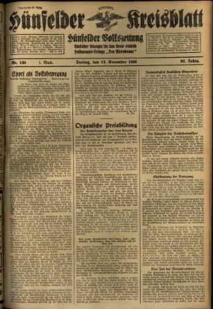 Erste Ausgabe vom Freitag, den 13. November 1936.