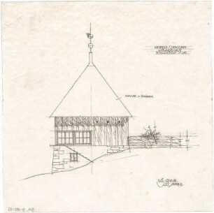 Gsaenger, Gustav; Lenggries (Bayern); Ländliche Kaffeepension mit Hühnerhaus, Frau Messmer - Hühnerhaus, Südseite (Ansicht)