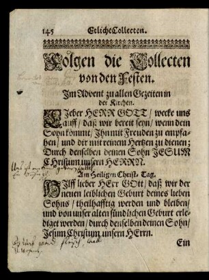 Folgen die Collecten von den Festen.