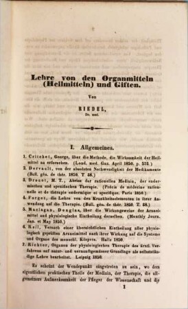 Rückblicke auf die Fortschritte und Leistungen in der Pharmakologie und Toxikologie während des Jahres ..., 1850,1/2