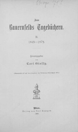 Aus Bauernfelds Tagebüchern. 2, 1849 - 1879