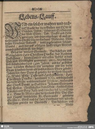 Leichenpredigt : Lebens-Lauff