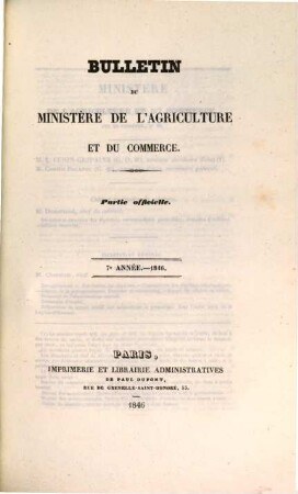 Bulletin du Ministère de l'Agriculture et du Commerce : partie officielle. 7. 1846