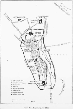 Augsburg, Stadtplan Augsburg, um 1100