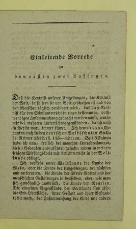 Einleitende Vorrede zu den ersten zwei Auflagen