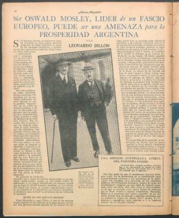 Sir Oswald Mosley, lider de un fascio europeo, puede ser una amenaza para la prosperidad argentina