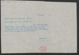 Brief an Karl Klindworth : 17.07.1913