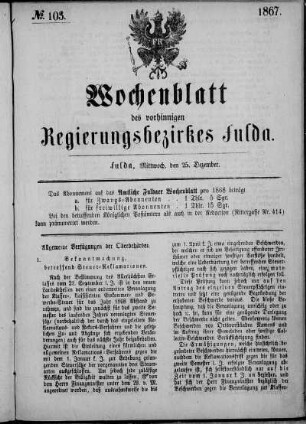 Nr. 103, Ausgabe vom 25. Dezember 1867
