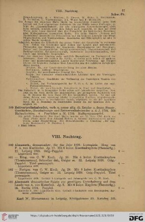 VIII. Nachtrag (Nr. 590 - 649)