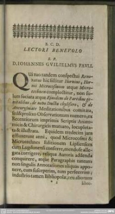 Lectori Benevolo S. P. D. Iohannes Guilielmus Pauli