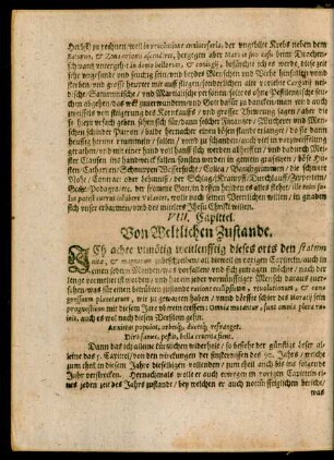 VIII. Capittel. Von Weltlichen Zustande.
