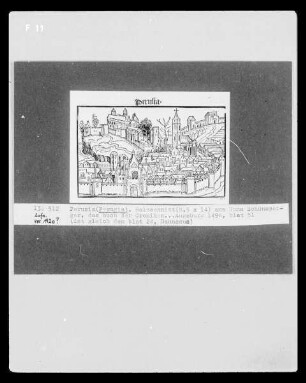 Perugia, Stadtansicht. Aus Hans Schönspergers "Das Buch der Chroniken"