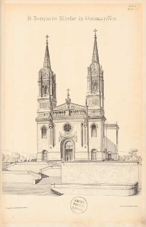 Basilika Sao Torcato, Guimaraes: Perspektivische Ansicht (aus: Entwürfe von Bohnstedt, Heft I-VIII, 1875-1877)