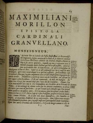 Maximiliani Morillon Epistola Cardinali Granvellano