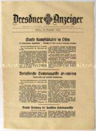 Nachrichtenblatt "Dresdner Anzeiger" u.a. zu Kampfhandlungen an der Ostfront