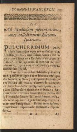 IIX. Ad Studiosam juventutem, ante collectionem Eleemosynarum.