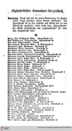 Einwohner=Verzeichniß