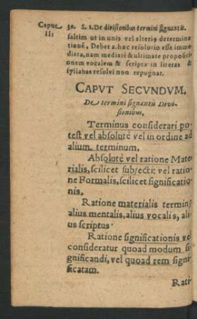Caput Secundum. De termini signantis Divisionibus.