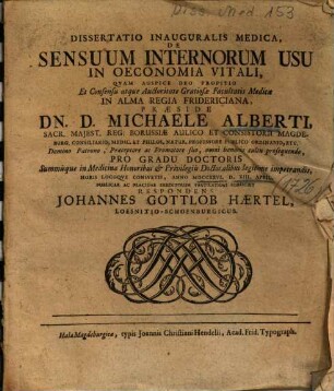 Dissertatio Inauguralis Medica, De Sensuum Internorum Usu In Oeconomia Vitali