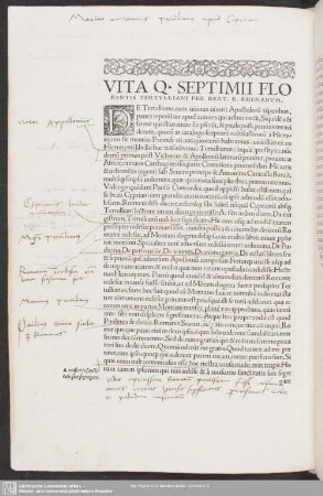 Vita Q. Septimii Florentis Tertulliani Per Beat. B. Rhenanum