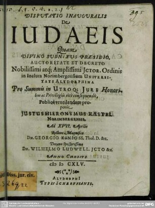 De Iudaeis : Disputatio inauguralis