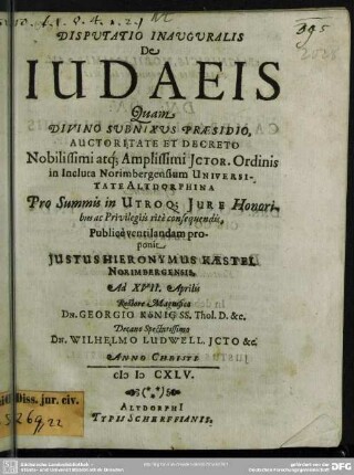 De Iudaeis : Disputatio inauguralis