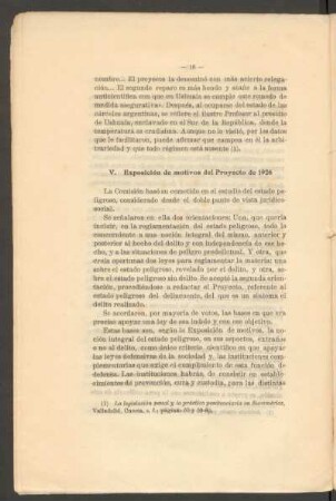 V. Exposición de motivos del Proyecto de 1926