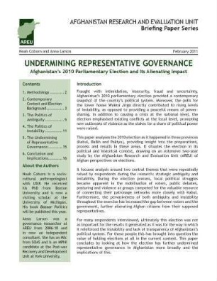Undermining representative governance : Afghanistan's 2010 parliamentary election and its alienating impact