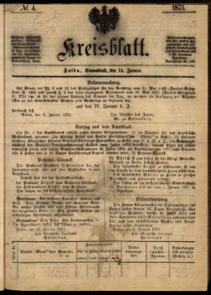 Ausgabe vom Samstag, den 14. Januar 1871.