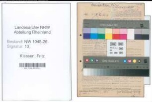 Entnazifizierung Fritz Klassen , geb. 03.01.1899 (Angestellter)