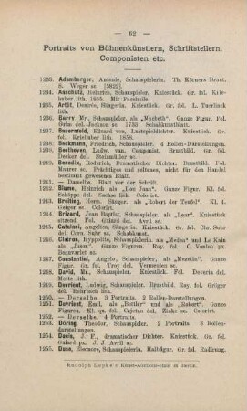 Portraits von Bühnenskünstlern, Schriftstellern, Componisten etc.