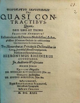 Disputatio Inauguralis De Quasi Contractibus