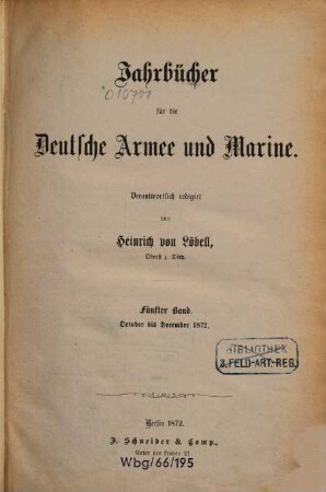 Jahrbücher für die deutsche Armee und Marine. 5. 1872