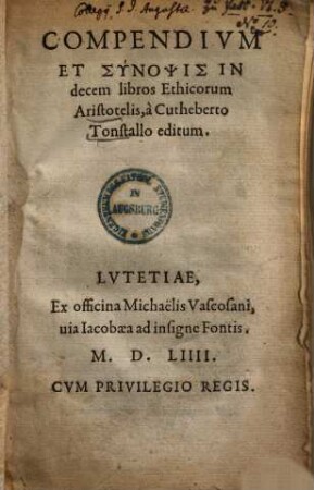 Compendium et synopsis in decem libros Ethicorum Aristotelis ...