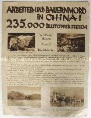 Illustriertes Flugblatt der KPD zur Niederschlagung von Bauernaufständen in China durch die Kuomintang